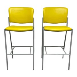 Kimball Furniture National Tag Square Armless Bar Stools, a Pair. Original Price: $1,660