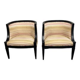 Late 20th Century Vintage Reupholstered Barrel Chairs, a Pair