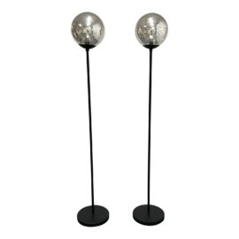 Hinkley & Carter Oula Mercury Glass Globe Floor Lamps, a Pair