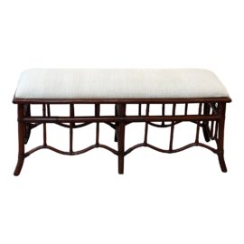 McGuire Style Upholstered Bamboo Bench