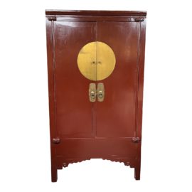 Antique Chinese Burgundy Lacquer Wedding Cabinet