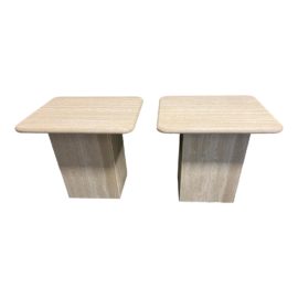 1970's Artedi Travertine Side Tables, a Pair. Original Price: $1,500