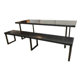 Custom Design Black Finish + Metal Base + Wrap Table + Bench