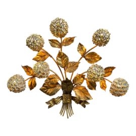 Vintage Regency Gilt Hydrangea Large Wall Sconce