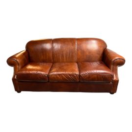 Robinson & Robinson Cognac Classic Leather Three Seater Sofa. Original Price: $4.600