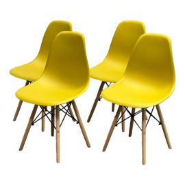 Eames Style Molded Dark Yellow Plastic Dining Shell Chairs, Set of Four