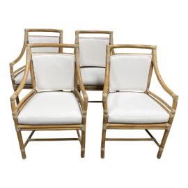 McGuire Furniture Custom Finish Rattan Target Back Arm Chairs - Set of 4