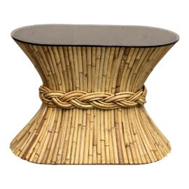 McGuire Furniture Sheaf of Wheat + Smoke Glass Top Console Table