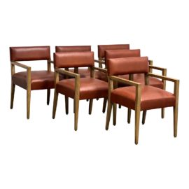 Jean Michel Frank Bridge 1935 Oak Dining Arm Chairs, Set of Six. Original Price: $37,562