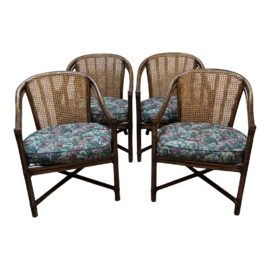 McGuire Furniture Cane + Bamboo Dining Arm Chairs, a Set of Four