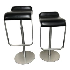 Design Within Reach LaPalma Shin and Tomoko Azumi Lem Piston Leather Adjustable Stools - a Pair. Original Price: $1,990