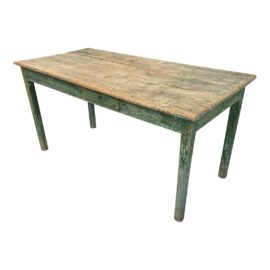Antique French Rustic Green Pine Farm Dining Table / Desk