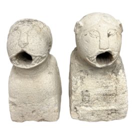 Vintage Carved Stone Open Mouth Sculptures, a Pair