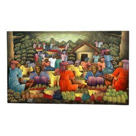 Domino Haitian Market Scene Canvas