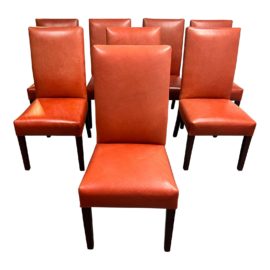 Contemporary Parson Leather Chairs, Set of Eight