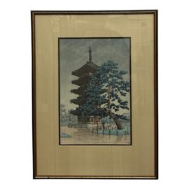 Kawase Hasui Rain in Nara, the Kofuku Pagoda Vintage Woodblock Print