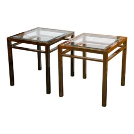 Mastercraft Mid Century Brass + Glass Side Tables, a Pair