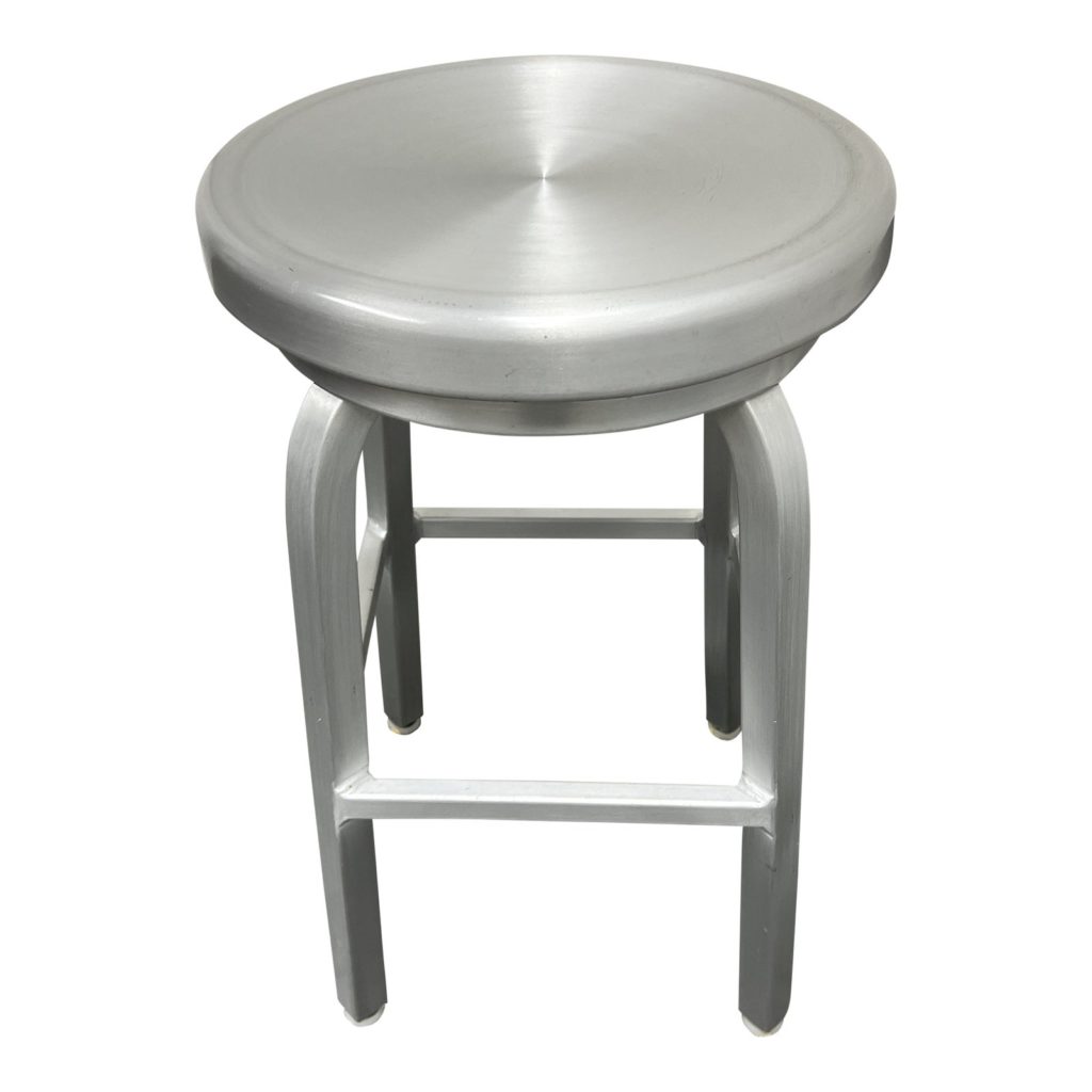 Crate & Barrel Brushed Aluminum Swivel Counter Stool | Design Plus Gallery