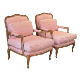 Burton James Pierre Deux Bergere Chairs, a Pair