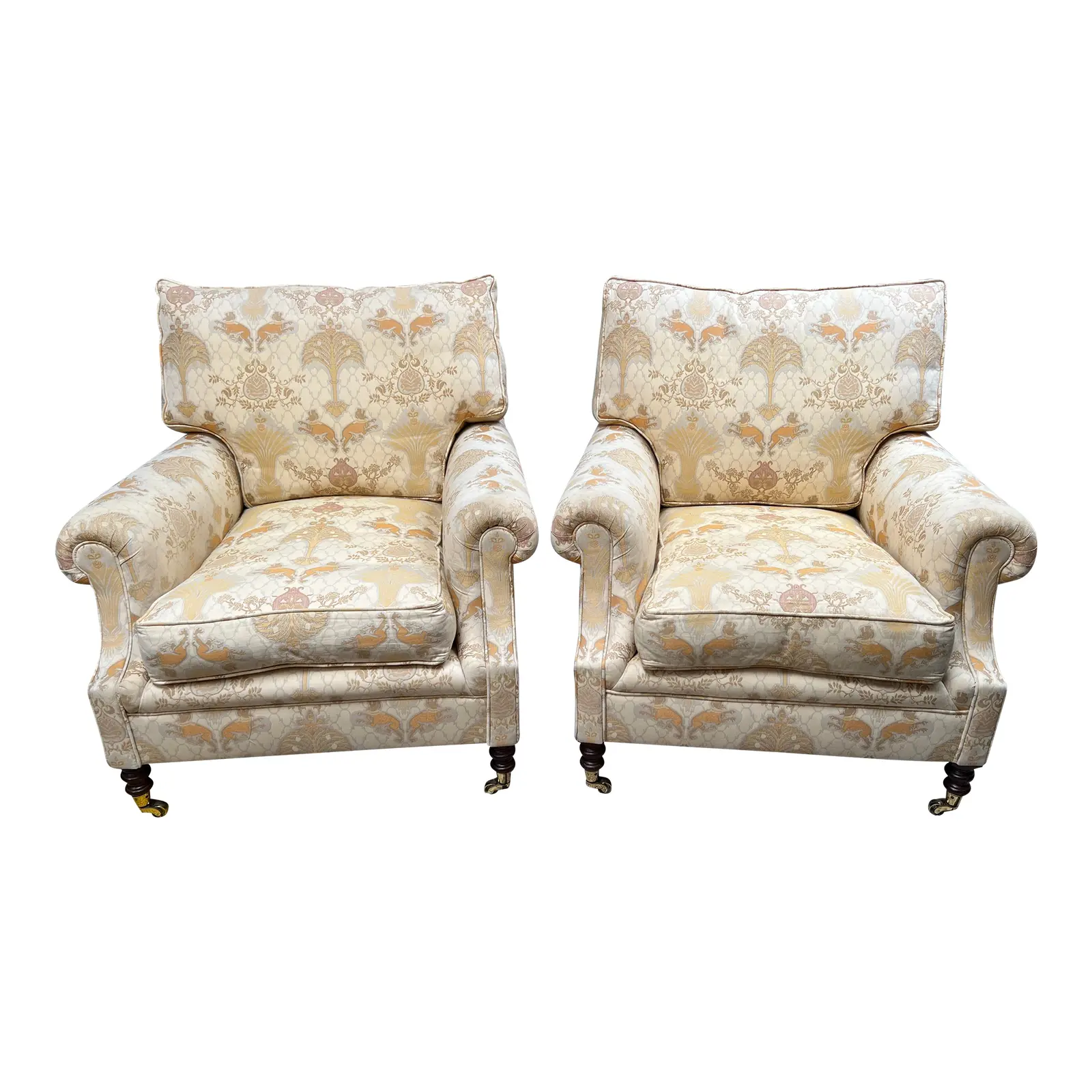 George Smith Signature Scroll Arm Chairs, a Pair. Original Price: $19,998