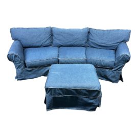 Lee Industries Slipcover Wedge Sofa + Ottoman. Original Price: $8,334