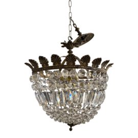 Vintage Crystal + Brass Semi-Flush Ceiling Light Fixture