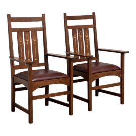 Stickley Furniture Harvey Ellis Arm Chairs + Inlay, a Pair. Original Price :$4,222