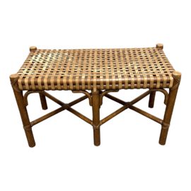 McGuire Furniture Vintage Bamboo + Hand-Woven Leather Top Table/ Bench