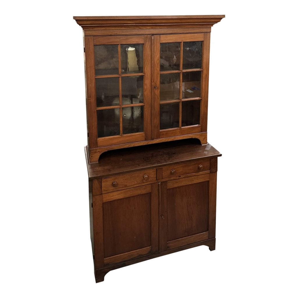 Vintage Two Piece Wood + Glass Hutch | Design Plus Gallery