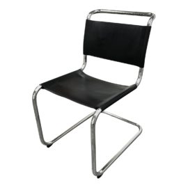 Marcel Breuer Black Leather Cantilevered B33 Style Side Chair