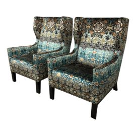 Custom Holly Hunt Darder Style Wingback Chairs. Original Price: $13,000