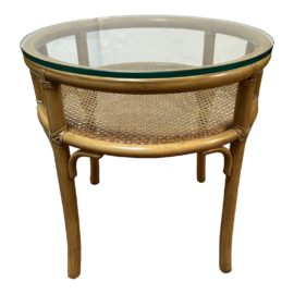 McGuire Leather Wrapped Bamboo + Cane Side Table