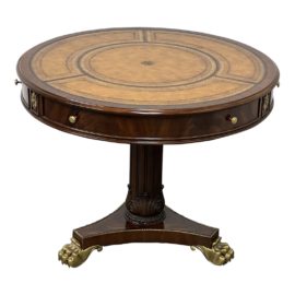 Maitland-Smith French Empire Regency Brass Lion's Feet Round Center Table