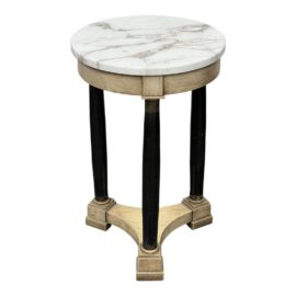 French Round Marble Top Column Leg Accent Table