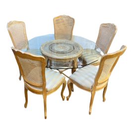 Stanley Furniture Pedestal Dining Table With + Five Caned Dining Chairs Set