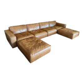 Restoration Hardware Como Leather Four Piece Modular Sectional/Sofa + Two Ottomans. Original Price: $24,395