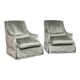 Baker Furniture Swivel Club Chairs, a Pair