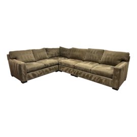 Crate & Barrel Olive Green Microsuede L-Shaped Sectional