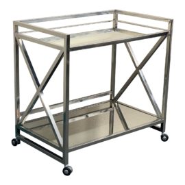 Plantation Home Bateman Chrome + Mirror Bar Cart. Original Price: $1,325