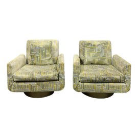 Mitchell Gold Bob Williams Supernova Swivel Chair in Crete Tropical, a Pair. Original Price: $6,268