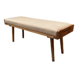 Mid Century Style Upholstered + Wood Bench