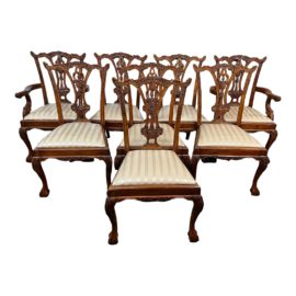 Chippendale Style Traditional Dining Chairs, Set of Eight