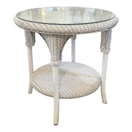 Lloyd Flanders Style Loom Round End Table in White