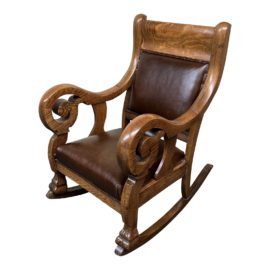 Antique Oak + Leather Rocking Chair