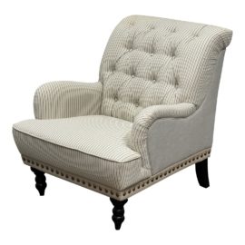Traditional Striped Tufted + Nailhead Accent Chair