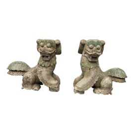 Chinese Cast Stone Foo Dogs, a Pair