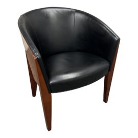 1990's Bernhardt Wood + Leather Barrel Back Chair