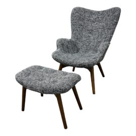 Stilnovo Teddy Bear Lounge Chair & Ottoman Linen-Slate Grey + Walnut Finish. Original Price: $2,350
