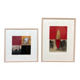 Wilson Kwok Red Squares + Red Island Original Paintings, a Pair