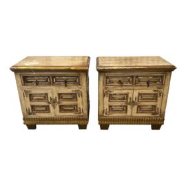 Vintage French Hand Painted Mirror Paneled Nightstands, a Pair